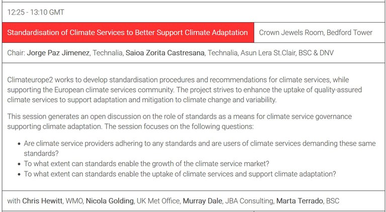 Climateurope2 session Standardisation of Climate Services to Better Support Climate Adaptation at ECCA